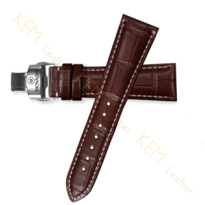 Dây Đồng Hồ Da Cá Sấu Movado Màu Nâu Chỉ Trắng MS09 – Chất Liệu Da Cá Sấu Cao Cấp Tương Thích Tất Cả Các Phiên Bản Đồng Hồ Movado