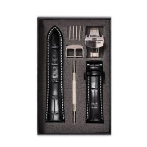 Dây Đồng Hồ Da Cá Sấu Movado Màu Đen Chỉ Trắng MS08 – Chất Liệu Da Cá Sấu Cao Cấp Tương Thích Tất Cả Các Phiên Bản Đồng Hồ Movado